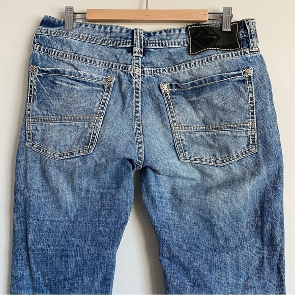 ROCK & Roll Cowboy Pistol Straight Leg Jeans 36x32 (Meas. 34W)Thick Stitching - Picture 4 of 8